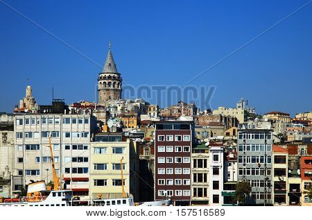 View of the Karakoy, Istanbul. Turkey. Blue Sky.