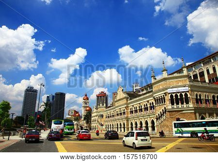 KUALA LUMPUR MALAYSIA - 06 OCTOBER 2013: Road in front of the Sultan Abdul Samad building in Kuala Lumpur.