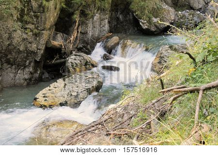 Water torrents through Stanghe, a crevice in Racines near Bolzano in northern Italy