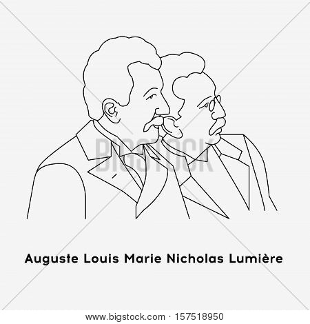 Lumiere brothers. Black and white illustration. Flat vector style