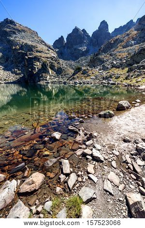 Landscape of The Scary lake and Kupens peaks, Rila Mountain, Bulgaria