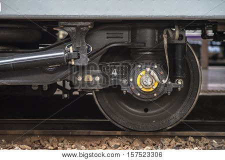 Details of the wheel of a modern train