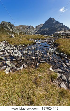 Amazing landscape of Orlovets peak from Elenski lakes, Rila Mountain, Bulgaria