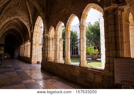 View of the Ghotic Cloister of the Santander cathedral Spain