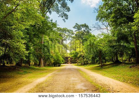 Road Through Rainforest In Ancient Angkor Wat In Cambodia