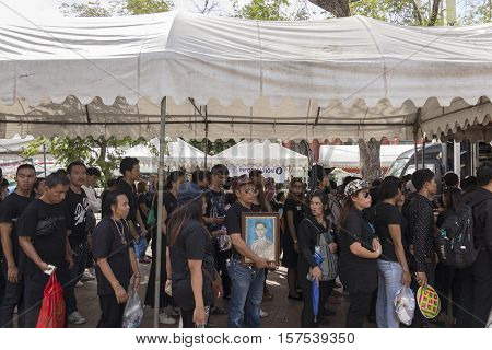 BANGKOK THAILAND - OCT 23 : The mourners in queue at sanam luang while the funeral of king Bhumibol Adulyadej in Grand Palace on october 23 2016
