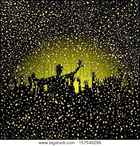 Confetti gliter background with silhouettes of party people