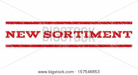 New Sortiment watermark stamp. Text caption between parallel lines with grunge design style. Rubber seal stamp with dust texture. Vector red color ink imprint on a white background.
