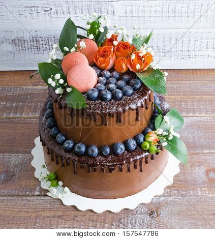 Chocolate Two Layered Wedding Cake With Roses