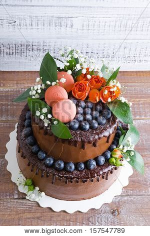 Chocolate Two Layered Wedding Cake With Roses