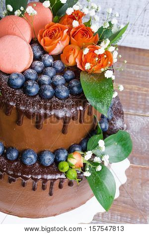 Chocolate Two Layered Wedding Cake With Roses