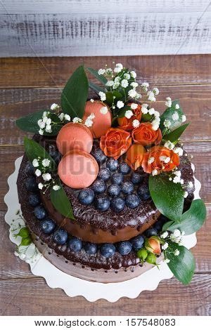 Chocolate Two Layered Wedding Cake With Roses