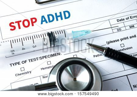 Stop Adhd Concept Medicine Doctor Hand Working Professional Doctor Use Computer And Medical