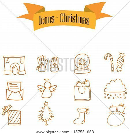 Vector of Christmas icons set collection stock