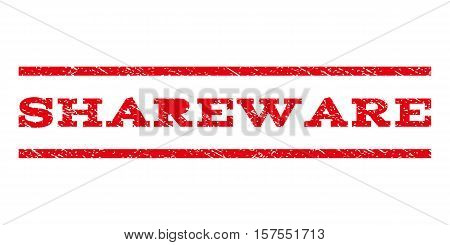 Shareware watermark stamp. Text tag between parallel lines with grunge design style. Rubber seal stamp with unclean texture. Vector red color ink imprint on a white background.