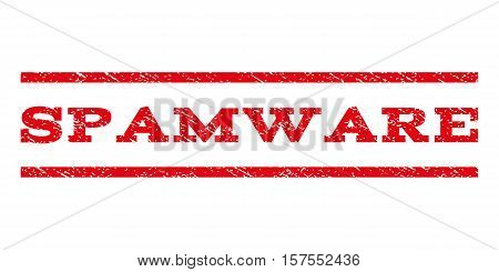 Spamware watermark stamp. Text tag between parallel lines with grunge design style. Rubber seal stamp with scratched texture. Vector red color ink imprint on a white background.
