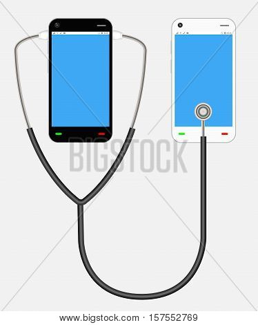 a real smartphone with a doctor stetheadphone