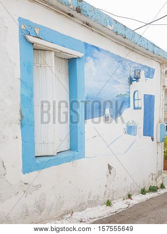 Ancient Greek streets Beautiful cozy courtyards. vacation in Greece