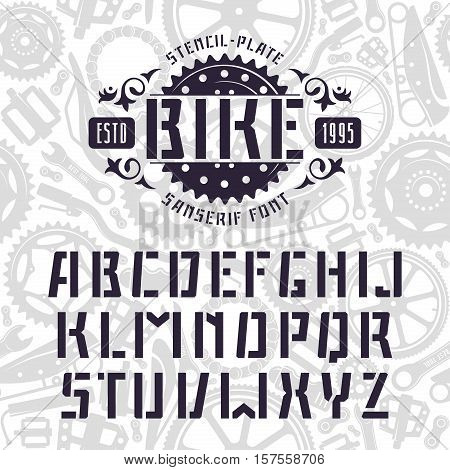 Stencil-plate sanserif font in sport style. Black font on light texture background