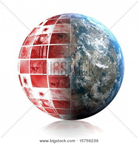 globale Panik in rot mit erdball erde