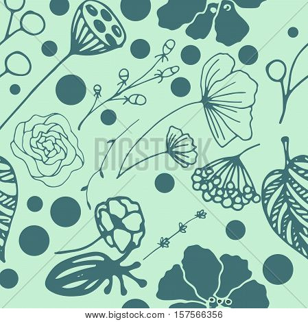 vector siamless pattern with flower, herbal and leaves