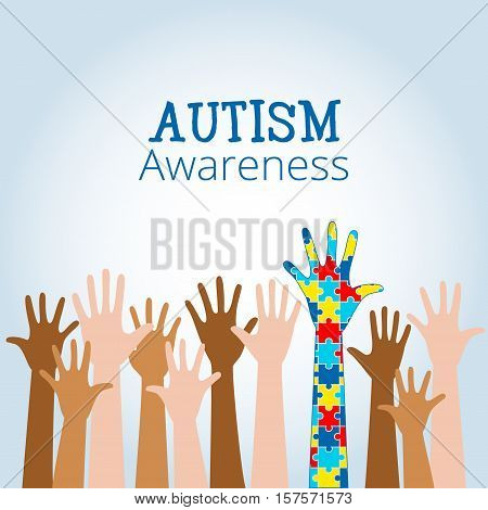 Autism awareness concept with hand of puzzle pieces as symbol of autism.