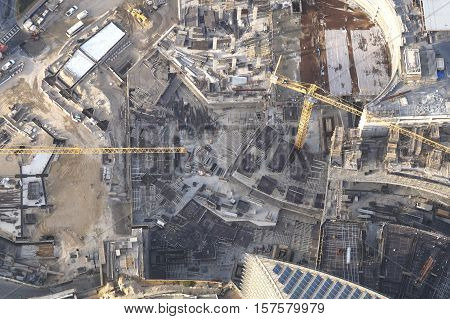 Building Crane In Dubai City Top View