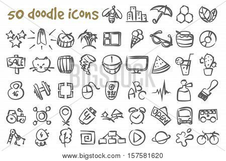 Vector doodle icons set. Stock cartoon signs for design.