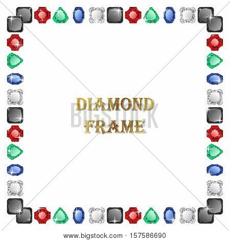 Diamonds square frame. Vector illustration jewelry. Abstract vector border on white background.