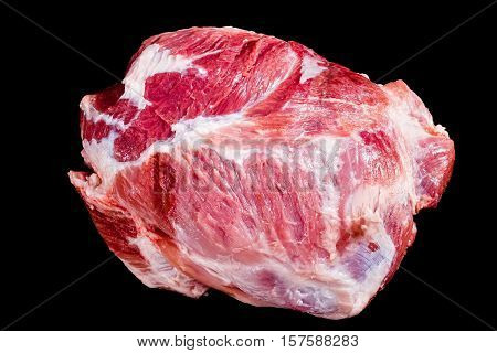 Fresh Raw Pork Shoulder Isolated On Black Background