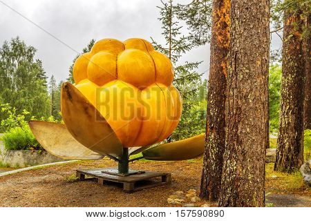 Ranua Wildlife Park. Cloudberry monument. At the park you can see polar bears as well as 50 different other arctic animal species in the midst of northern woods.