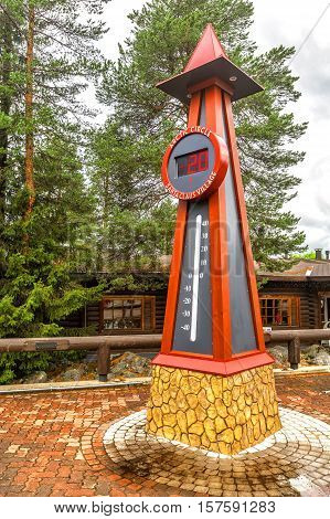 Temperature indicator in Santa Claus holiday village in Rovaniemi. Finland