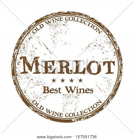 Brown grunge rubber stamp with the text best wines, Merlot, written inside the stamp