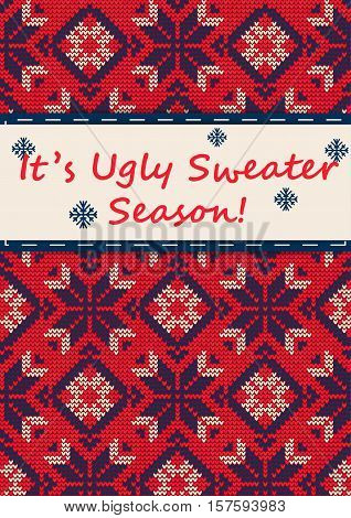Vector Illustration of Ugly Sweater Party Greeting card for Design, Website, Background, Banner.Christmas Flyer Template. Holiday Tacky Winter Poster.