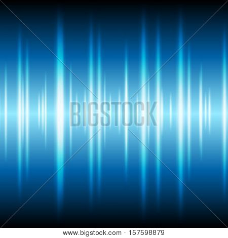 Blue glowing tech waveform equalizer stripes background. Abstract tech vector design