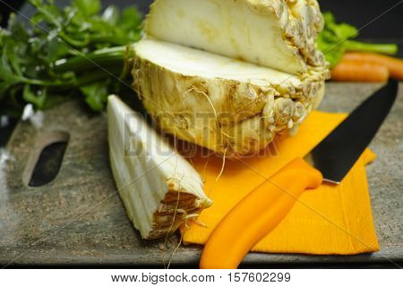 Celery root - celeriac source of vitamine fresh healthy vegetable wedge