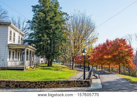 SMITHVILLE NEW JERSEY - NOVEMBER 16 - A scenic Autumn view of an old home along Park Avenue on November 16 2016 in Smithville NJ.