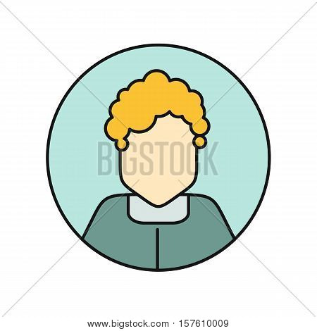 Young woman private avatar icon. Young blonde woman in blue dress. Social networks business private users avatar pictogram. Round line icon. Isolated vector illustration on white background.