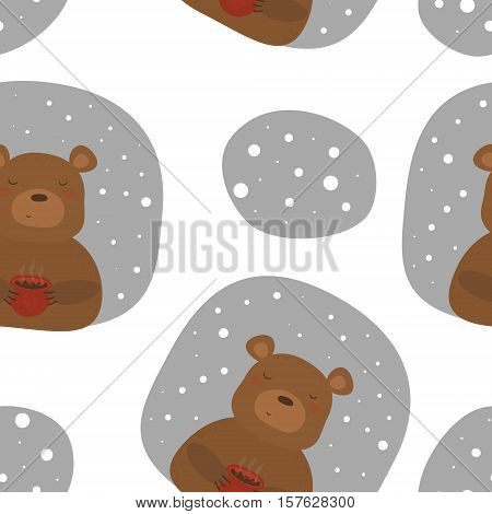 Vector pattern with bear and cup. Printable templates