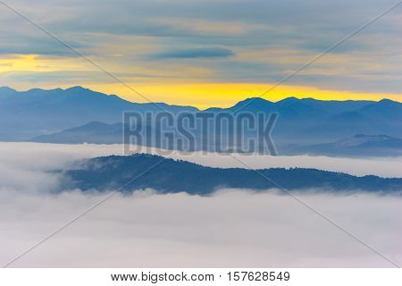 Morning fog at doi samer dao at Sri Nan national park Thailand