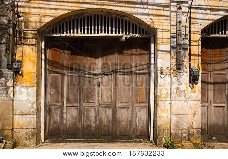Old style wood door house at old town walking street in Chanthaboon district Chanthaburi Thailand