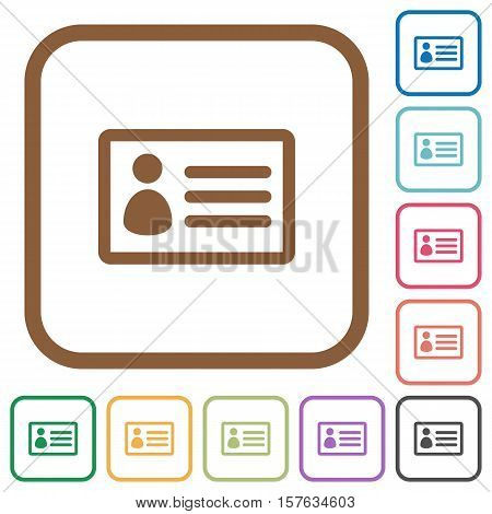 ID card simple icons in color rounded square frames on white background