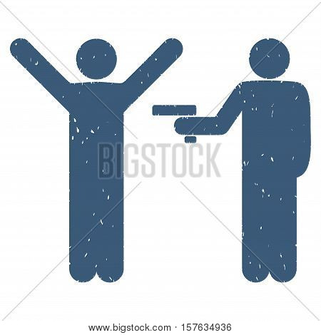 Crime Robbery grainy textured blue icon for overlay watermark stamps. Flat symbol with unclean texture. Dotted vector ink rubber seal stamp with grunge design on a white background.