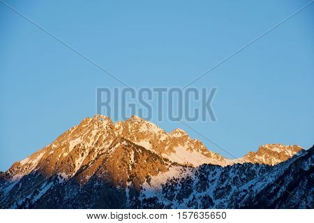 Snowy Peak in Tena Valley, Panticosa, Aragon, Huesca, Spain.