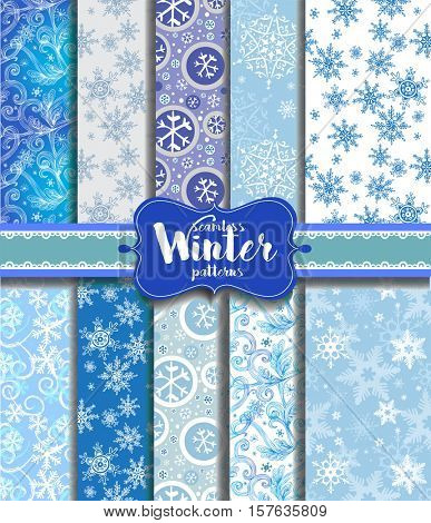 Winter seamless background with traditional winter patterns