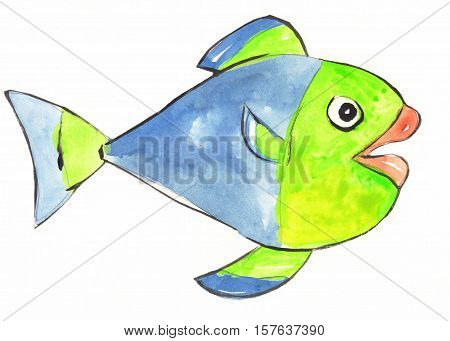 watercolor painted smiling and happy beautiful fish
