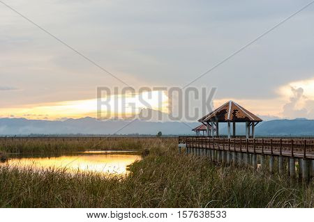 Beautiful sunset with pavilion in Sam Roi Yot National Park Prachuap Khiri Khan Thailand
