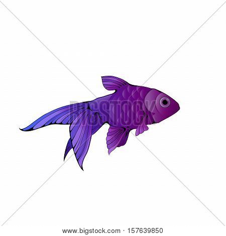 Hand-drawn ink-stylized little goldfish swimming in blue water.