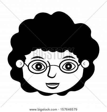front face teen silhouette with curly black hair vector illustration