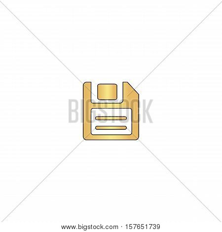 Floppy Disk Gold vector icon with black contour line. Flat computer symbol